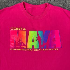 Costa Maya T-Shirt Mens Size L Pink Rainbow Graphic Caribbean Mexico Tourist Tee
